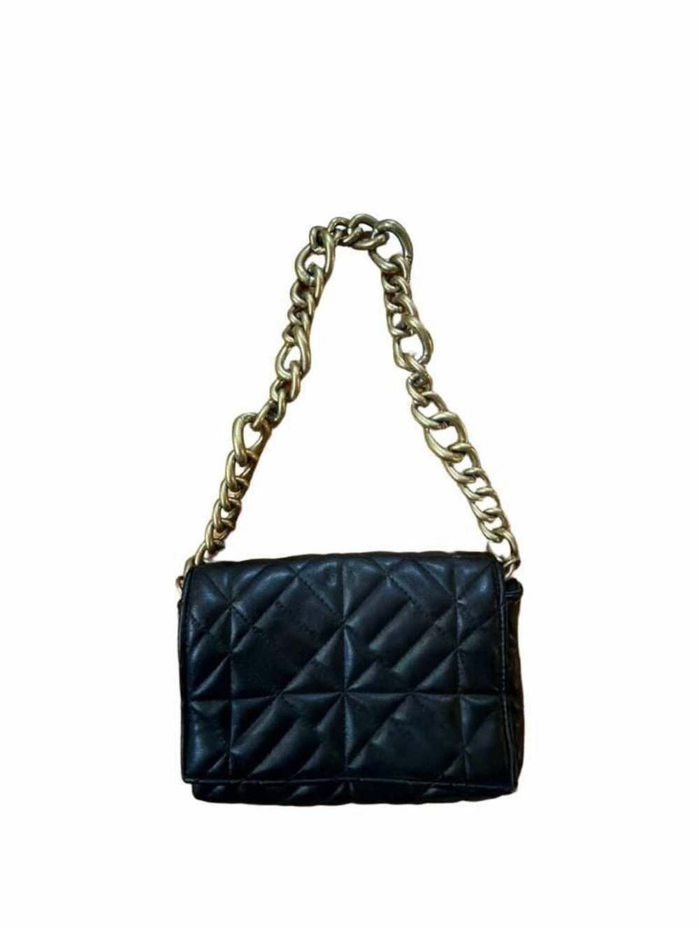 Zara Quilted Black Shoulder Bag with Gold Chain